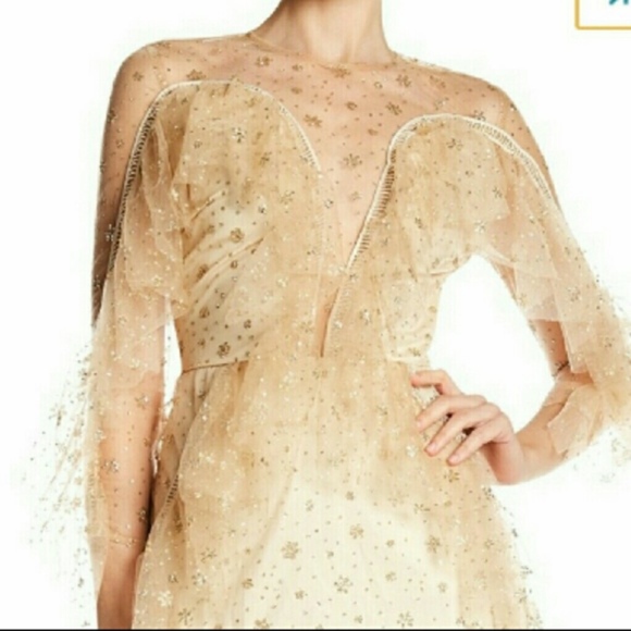 FEW MODA GOLD SPARKLE RUFFLE MESH COCKTAIL DRESS XL - Picture 2 of 8